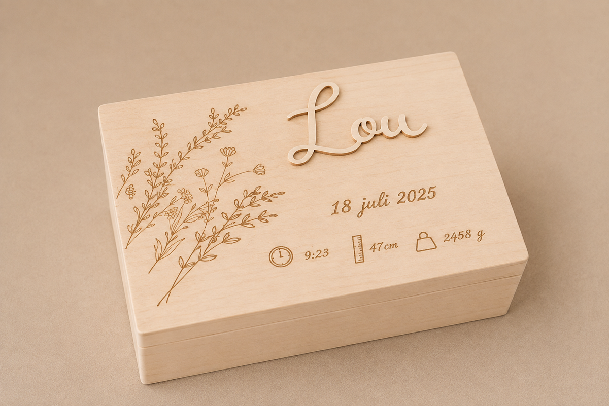 Houten koffer met 3D naam (groot)